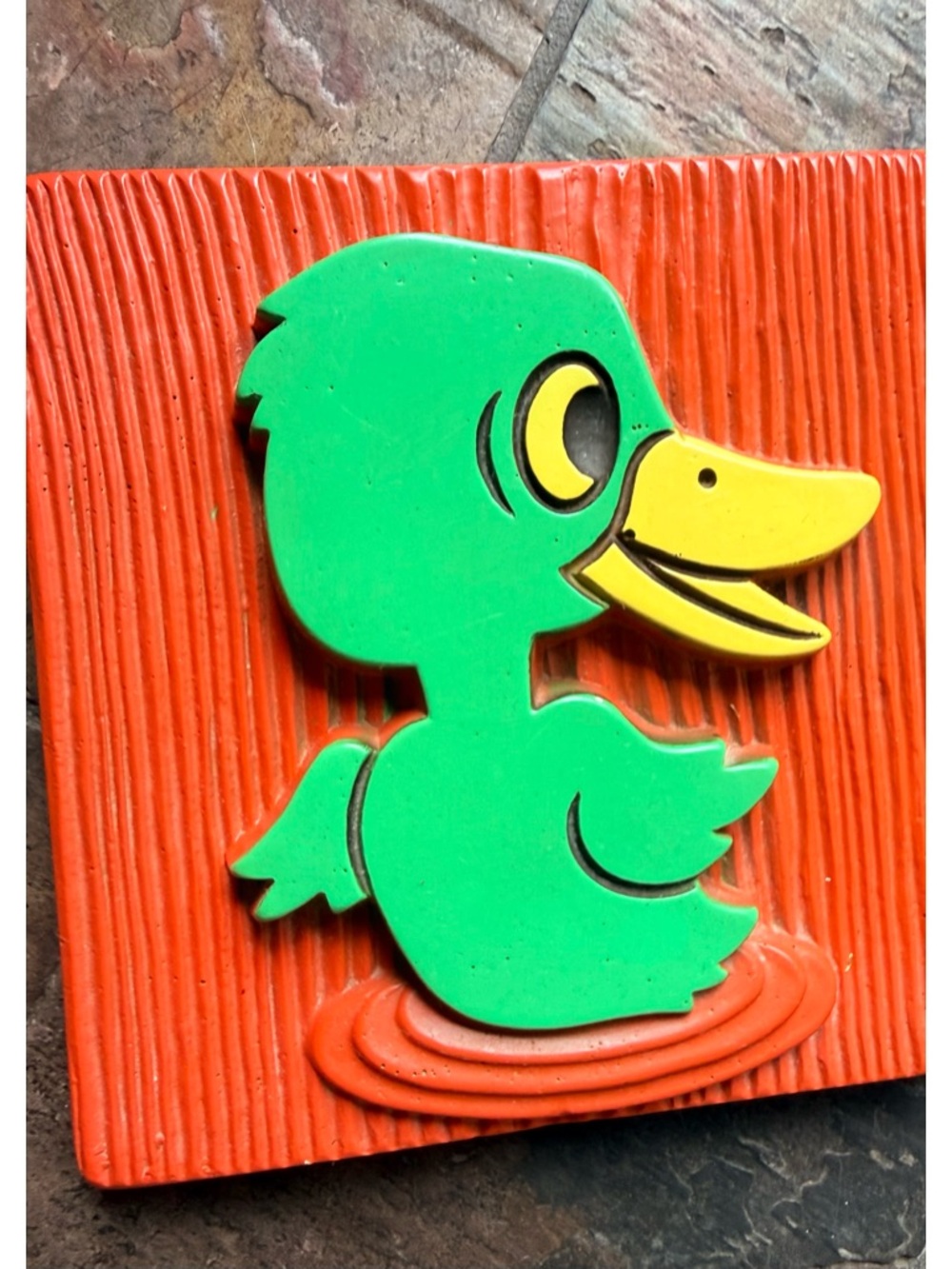 Miller Studio 1972 Chalk Green Duck Wall Art with Orange Background